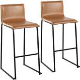 Mara 30" Bar Stool in Camel Leatherette & Black Steel (Set of 2)